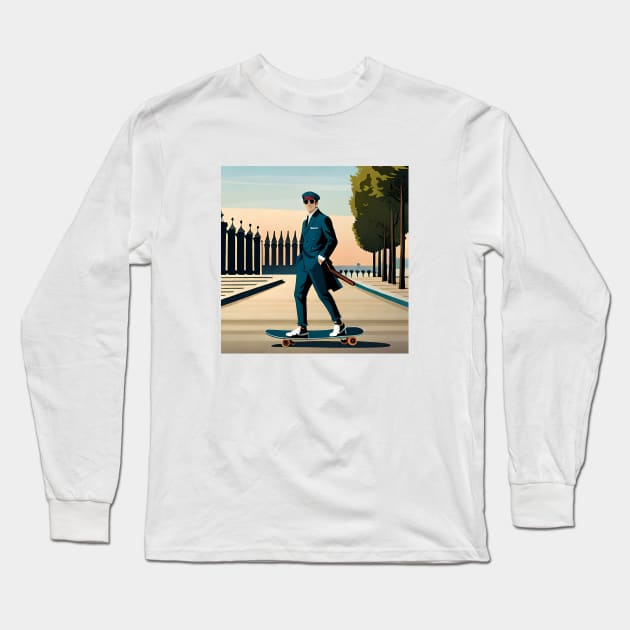 Napolean On a Skateboard - Historical Pop Culture Long Sleeve T-Shirt by DanDesigns